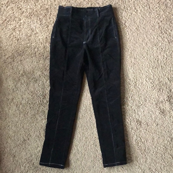 Urban Outfitters Black Velvet White Top Stitching Utility High Rise Pants 8 - Picture 1 of 9